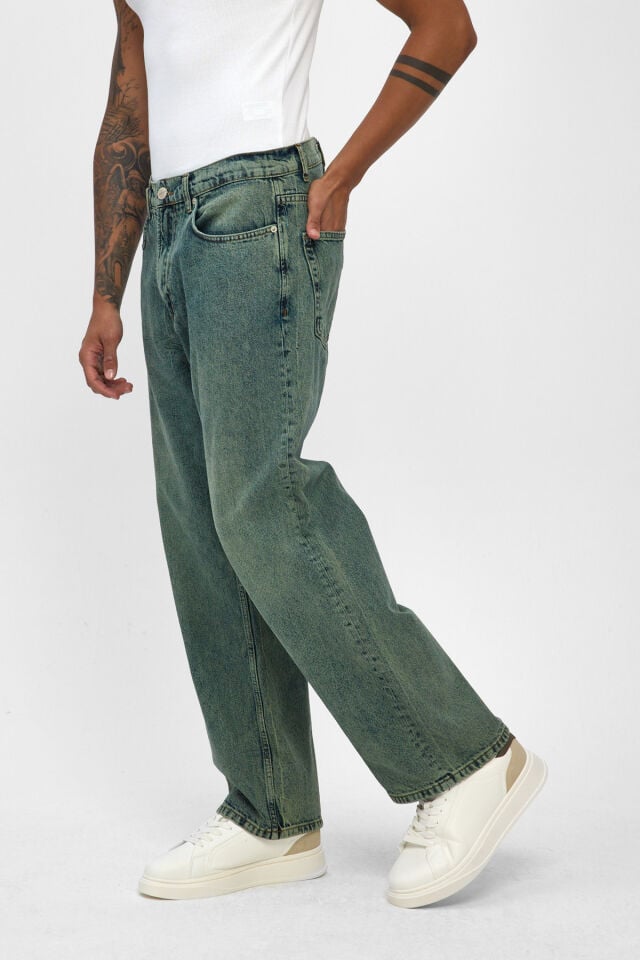 Yeşil Tintli Loose Fit Erkek Pantolon