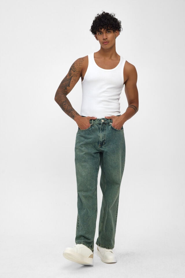 Yeşil Tintli Loose Fit Erkek Pantolon