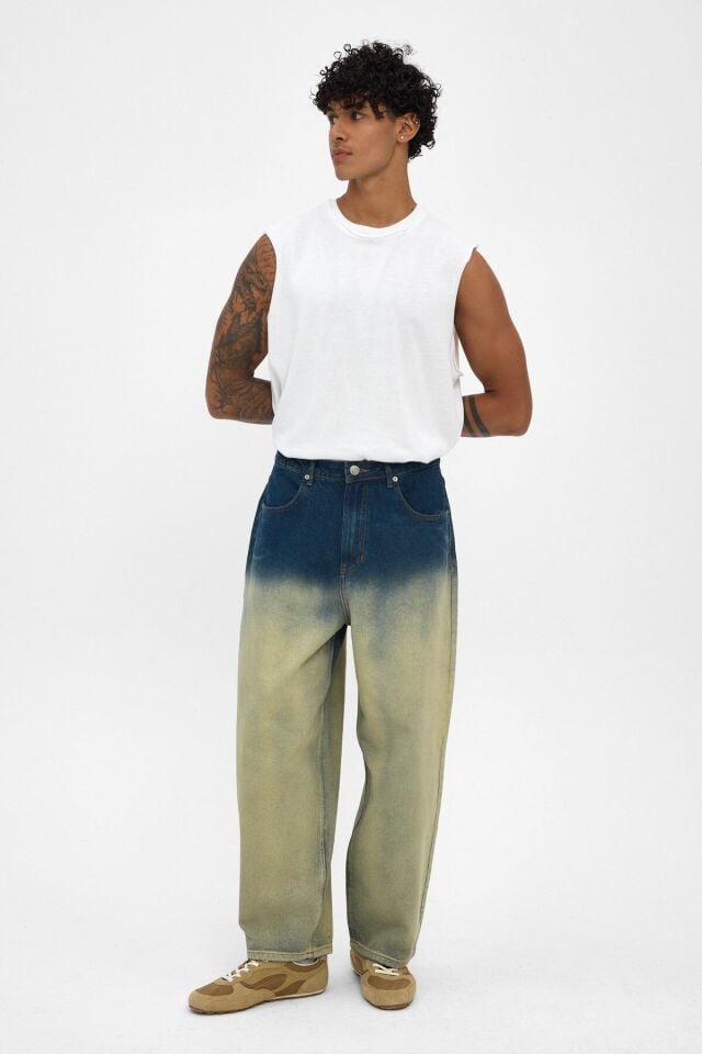 Vintage Gradient Erkek Wide Baggy Jean