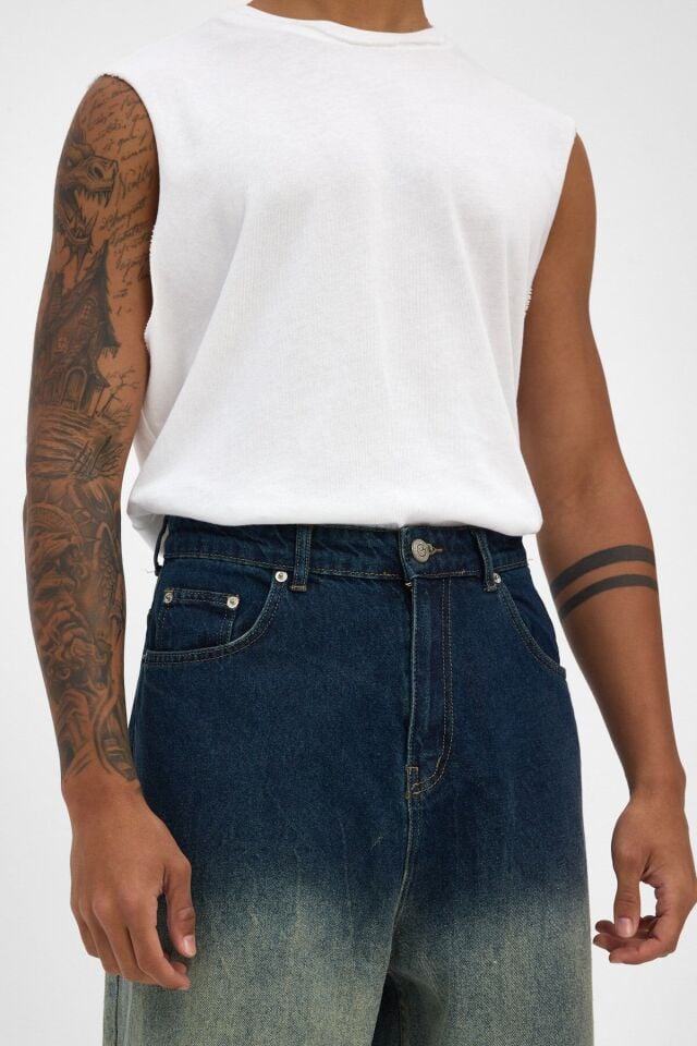 Erkek Baggy Jean Pantolon Degrade Yıkamalı