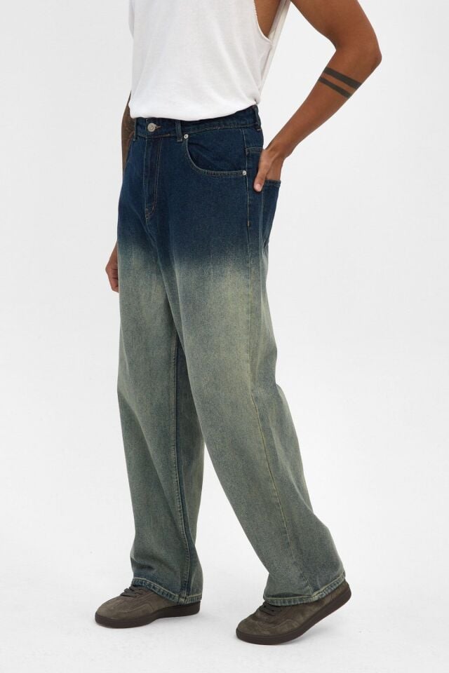Erkek Baggy Jean Pantolon Degrade Yıkamalı