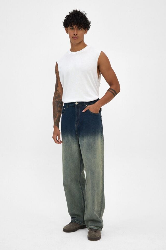 Erkek Baggy Jean Pantolon Degrade Yıkamalı