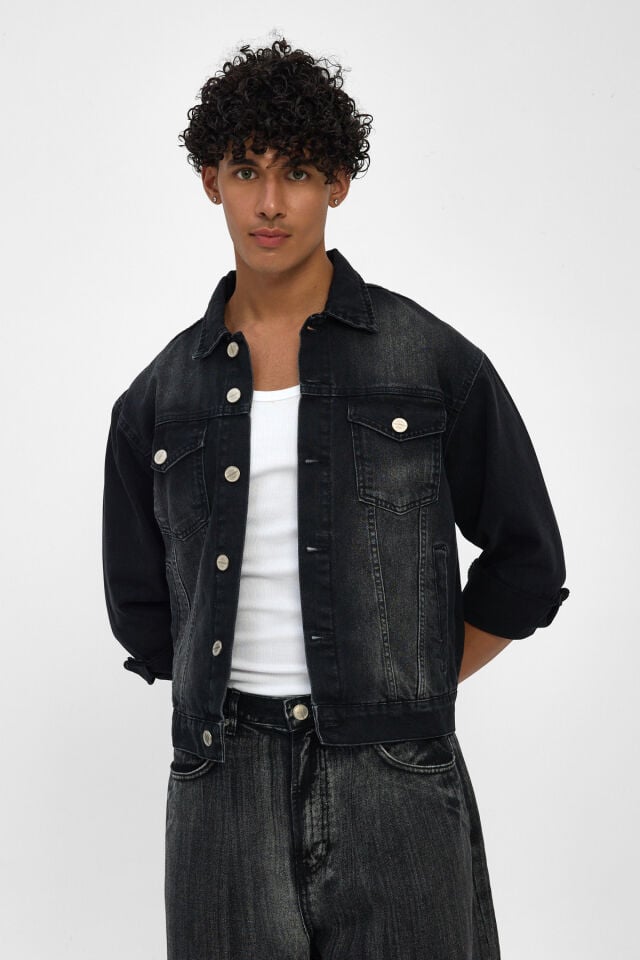 Siyah Erkek Denim Ceket