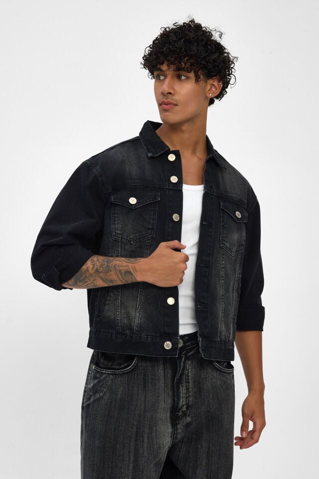 Siyah Erkek Denim Ceket