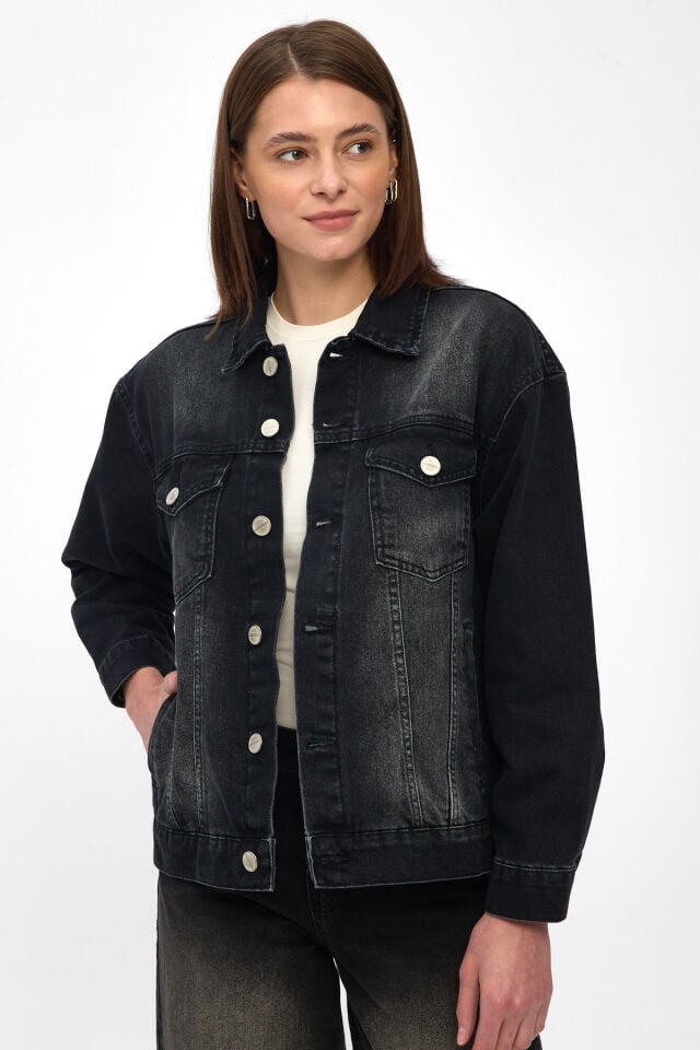 Siyah Kadın Denim Ceket