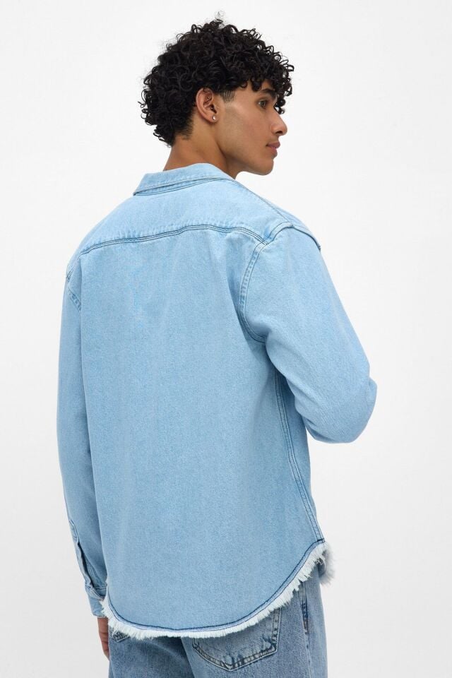 Açık Mavi Erkek Denim Gömlek Ceket