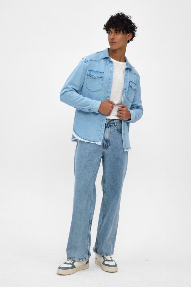 Açık Mavi Erkek Denim Gömlek Ceket