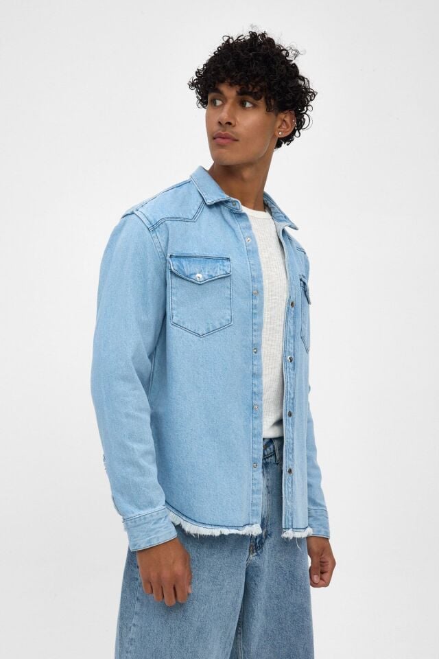 Açık Mavi Erkek Denim Gömlek Ceket