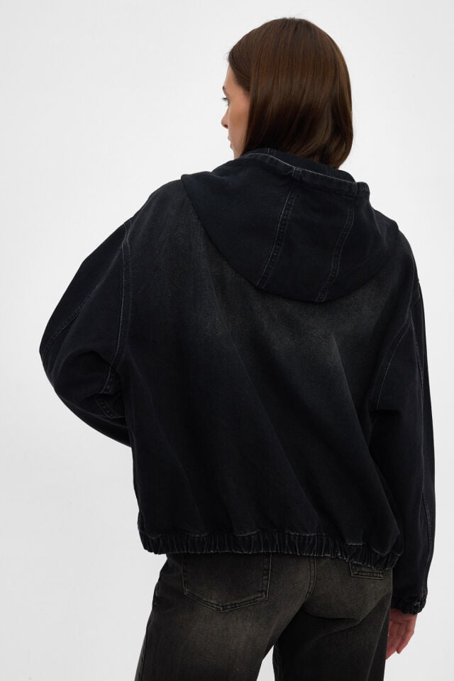 Siyah Kadın Denim Hoodie