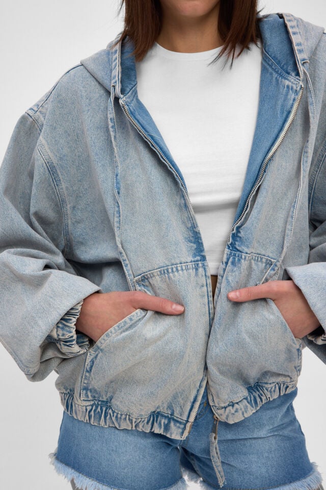 Mavi Kar Yıkamalı Kadın Denim Hoodie
