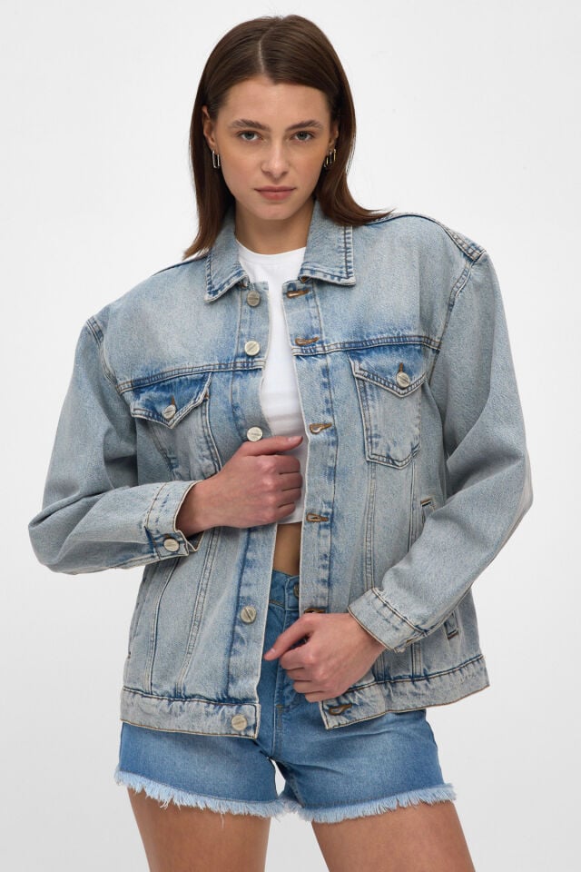 Mavi Kar Yıkamalı Kadın Denim Ceket