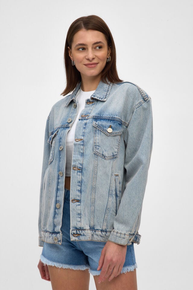Mavi Kar Yıkamalı Kadın Denim Ceket
