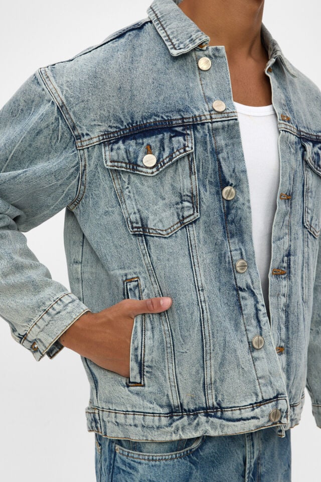 Bağlama Efektli Erkek Denim Ceket