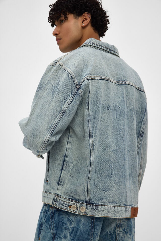 Bağlama Efektli Erkek Denim Ceket