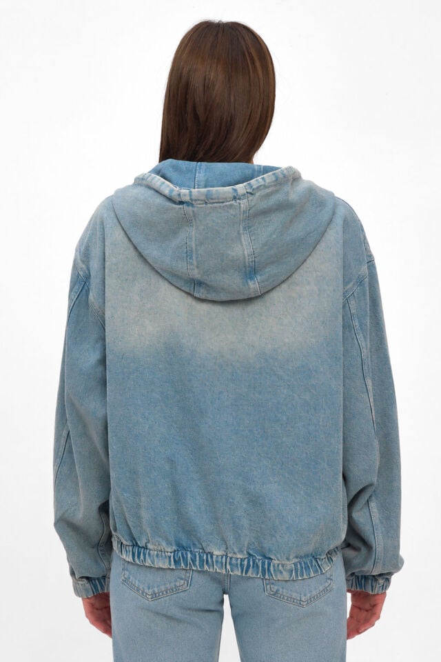 Kar Yıkamalı Kadın Denim Hoodie