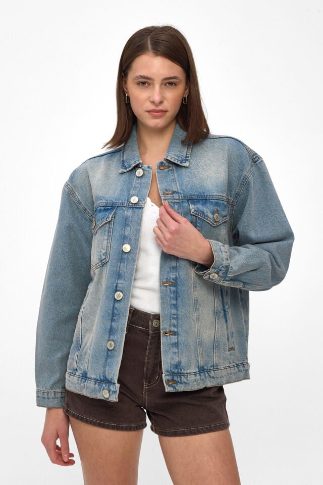 Kar Yıkamalı Kadın Denim Ceket