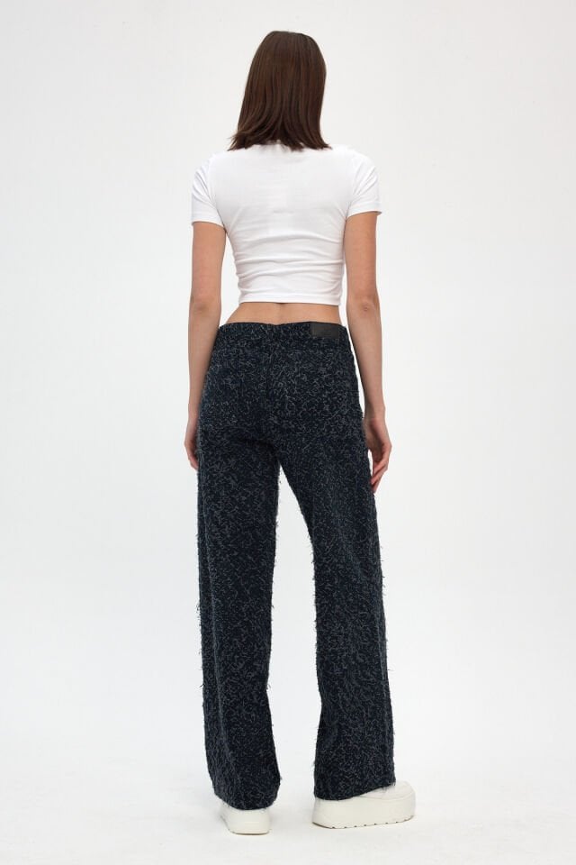 Signature Indigo Mikro Püsküllü Lacivert Kadın Denim Pantolon