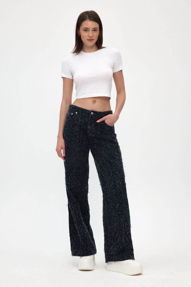 Signature Indigo Mikro Püsküllü Lacivert Kadın Denim Pantolon