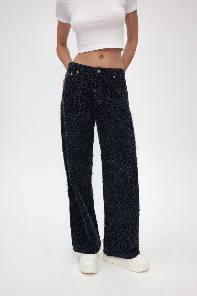 Signature Indigo Mikro Püsküllü Lacivert Kadın Denim Pantolon