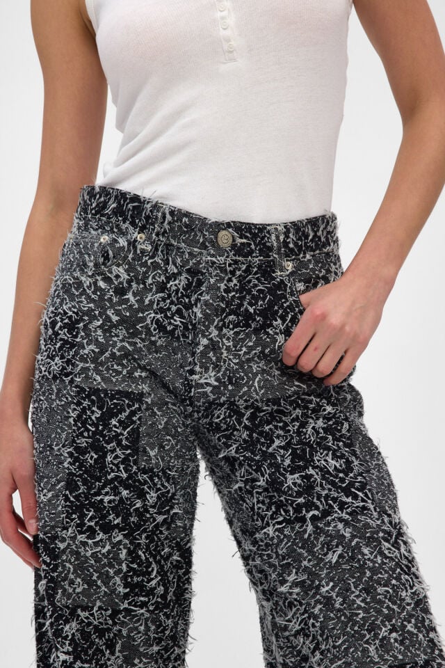 Signature Mikro Püsküllü Siyah Gri Ekoseli Kadın Denim Pantolon
