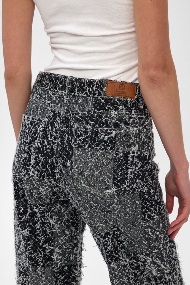 Signature Mikro Püsküllü Siyah Gri Ekoseli Kadın Denim Pantolon