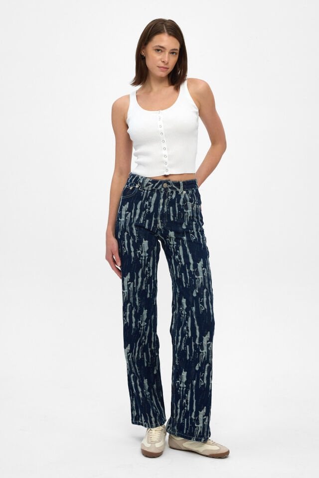 Signature Indigo Jakarlı Desenli Kadın Jean Pantolon