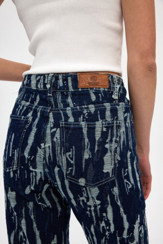 Signature Indigo Jakarlı Desenli Kadın Jean Pantolon