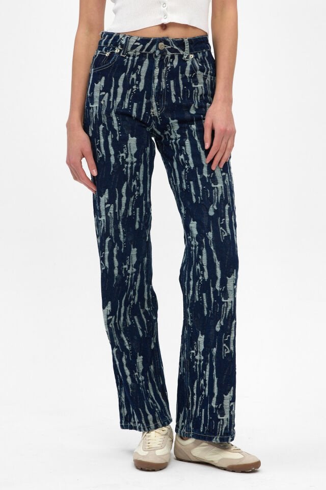Signature Indigo Jakarlı Desenli Kadın Jean Pantolon