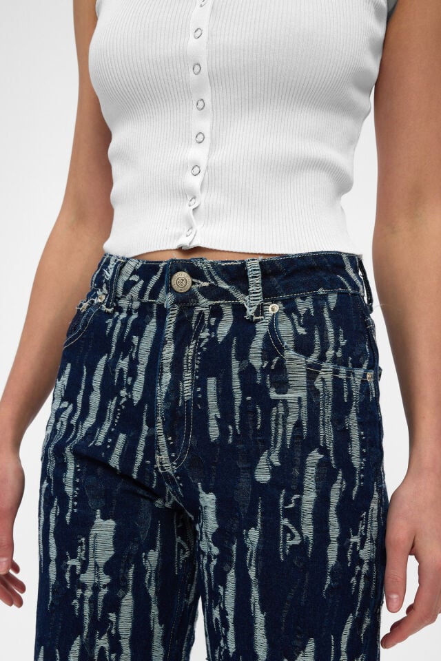 Signature Indigo Jakarlı Desenli Kadın Jean Pantolon