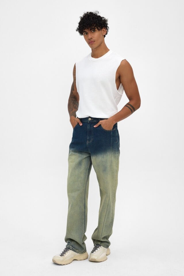 Premium Ombre Yıkamalı Baggy Kot Pantolon Erkek