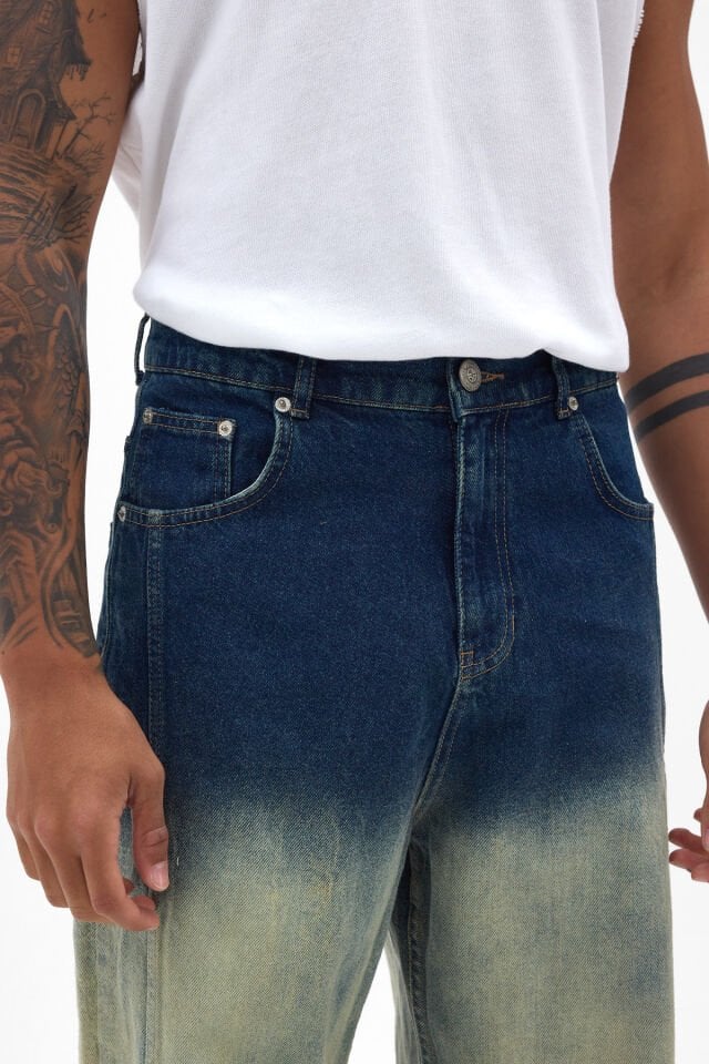 Premium Ombre Yıkamalı Baggy Kot Pantolon Erkek