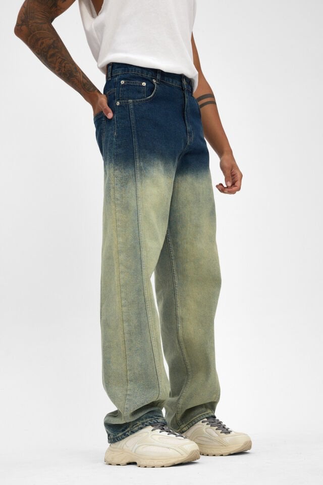 Premium Ombre Yıkamalı Baggy Kot Pantolon Erkek