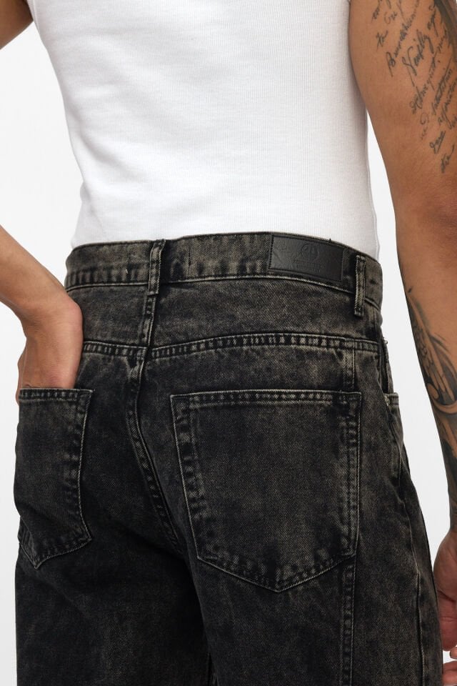 Erkek Baggy Jean Pantolon Siyah Asit Yıkamalı Bol Kalıp
