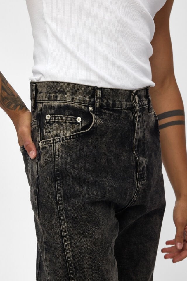 Erkek Baggy Jean Pantolon Siyah Asit Yıkamalı Bol Kalıp