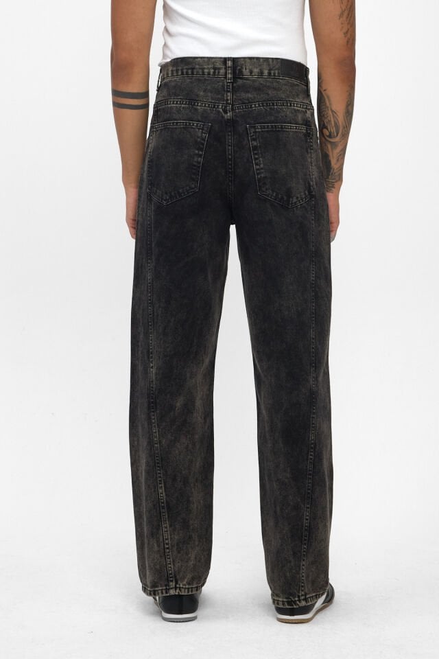Erkek Baggy Jean Pantolon Siyah Asit Yıkamalı Bol Kalıp