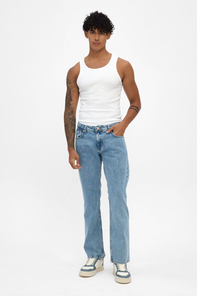Erkek Jean Pantolon Açık Mavi Regular Fit Rahat Kalıp