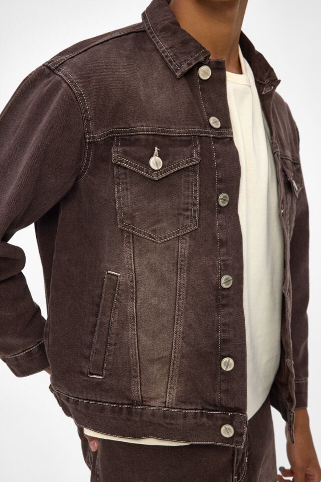 Erkek Denim Ceket Kahverengi Oversize Kot Ceket