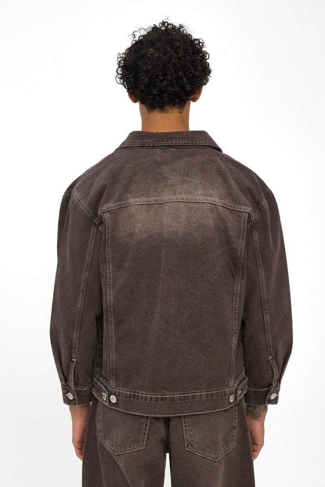 Erkek Denim Ceket Kahverengi Oversize Kot Ceket
