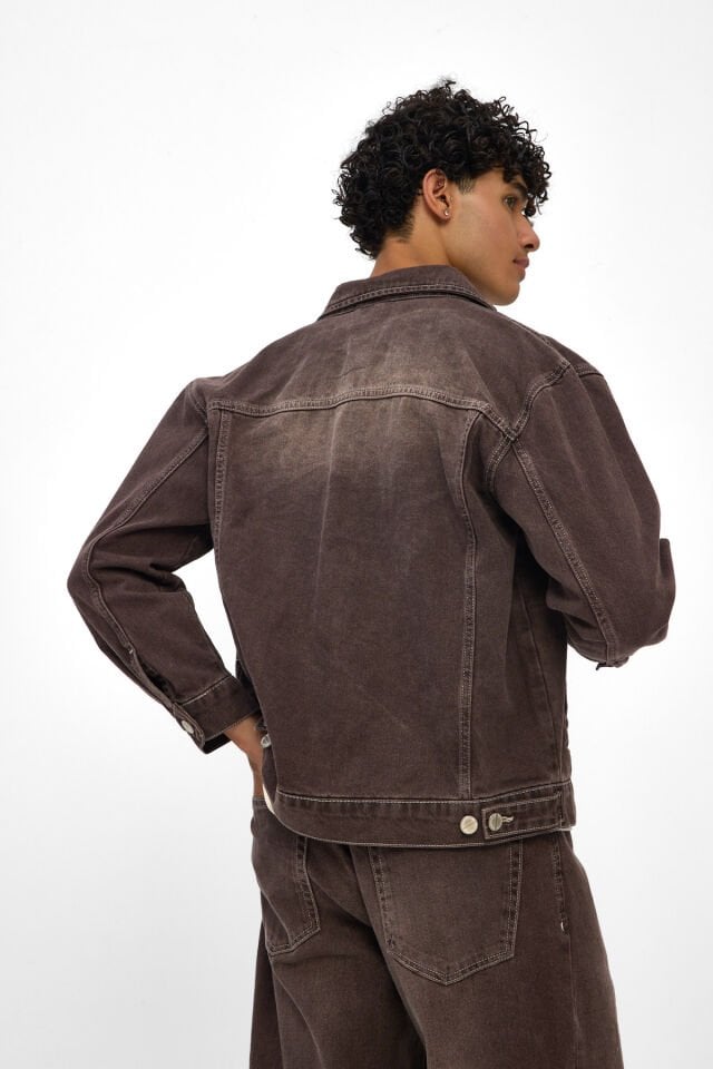 Erkek Denim Ceket Kahverengi Oversize Kot Ceket