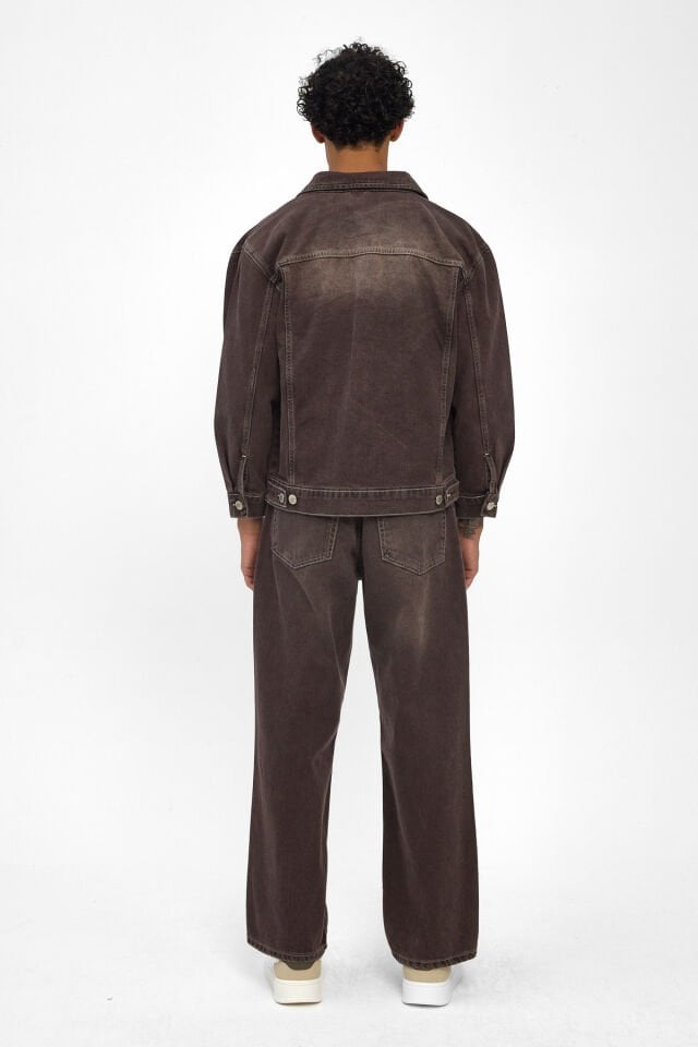 Erkek Denim Takım Kahverengi Ceket Loose Fit Pantolon