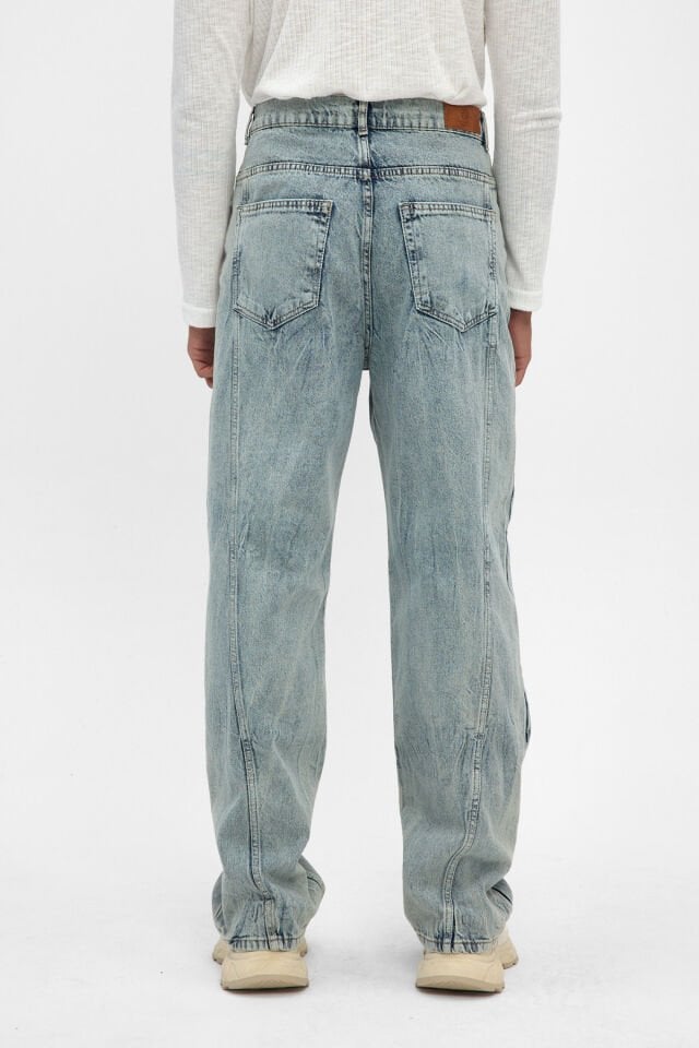 Erkek Baggy Jean Açık Mavi Yıkamalı Rahat Kalıp Denim Pantolon