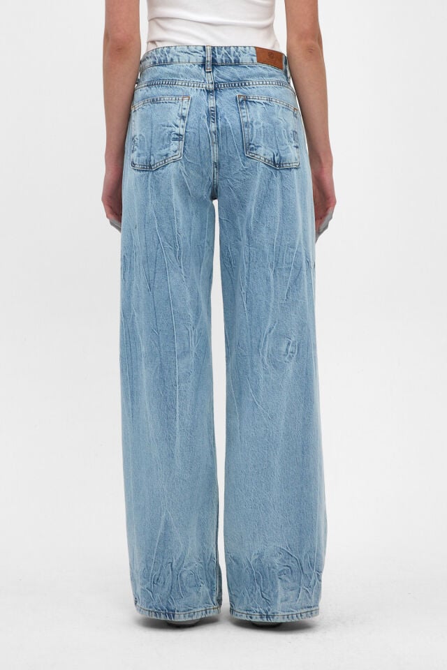 Kadın Wide Leg Jean Pantolon Açık Mavi Bağlama Efektli