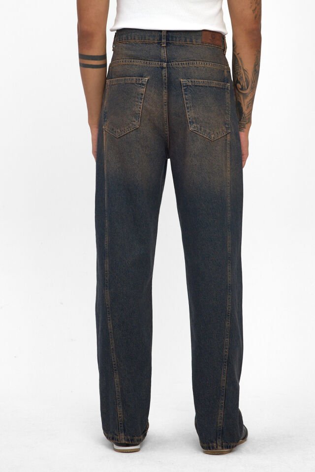 Erkek Baggy Jean Pantolon Mocha Tintli Yıkamalı Denim