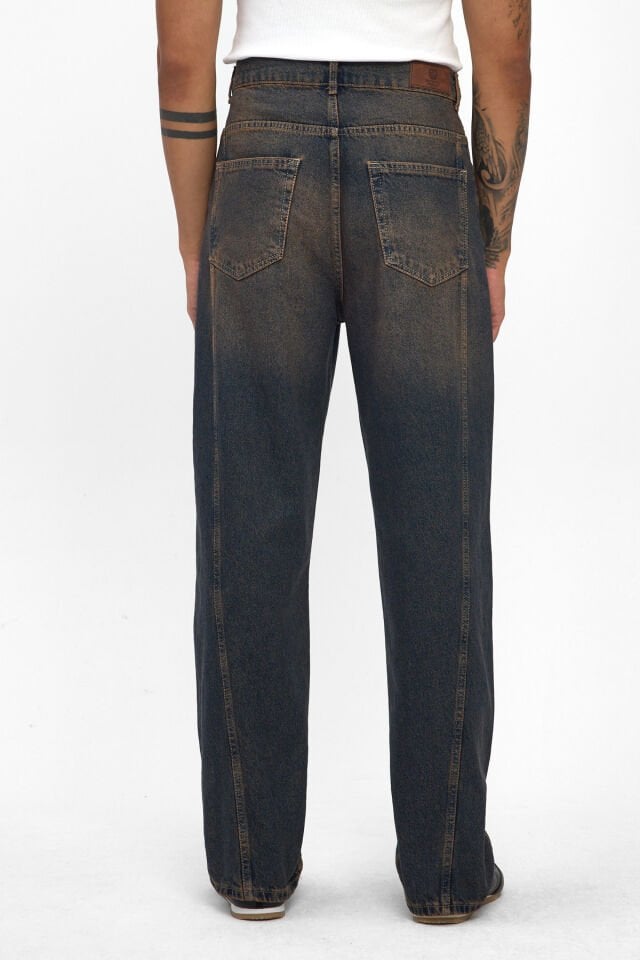 Erkek Baggy Jean Pantolon Mocha Tintli Yıkamalı Denim
