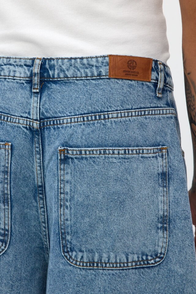 Erkek Wide Baggy Jean Pantolon Açık Mavi Rahat Kalıp