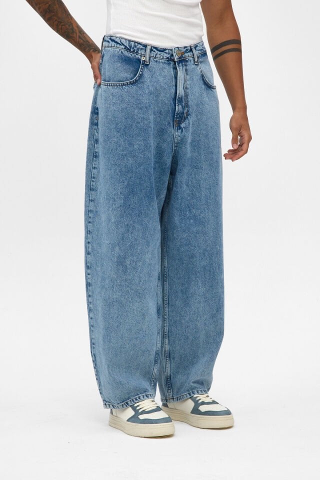 Erkek Wide Baggy Jean Pantolon Açık Mavi Rahat Kalıp