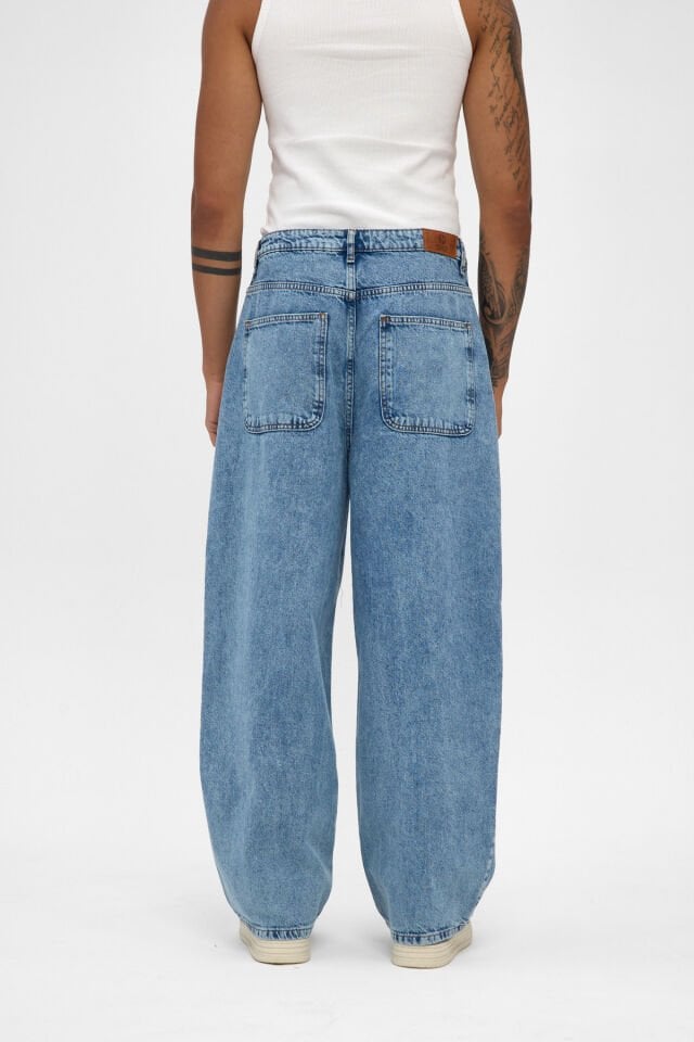 Erkek Wide Baggy Jean Pantolon Açık Mavi Rahat Kalıp