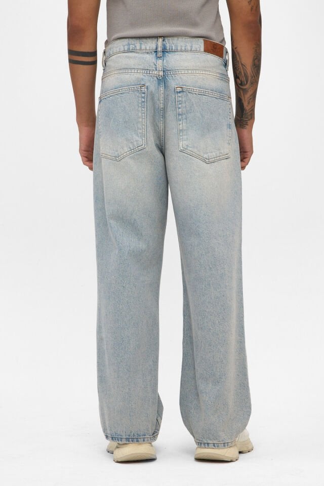 Kar Yıkamalı Erkek Jean Pantolon Açık Mavi Loose Fit