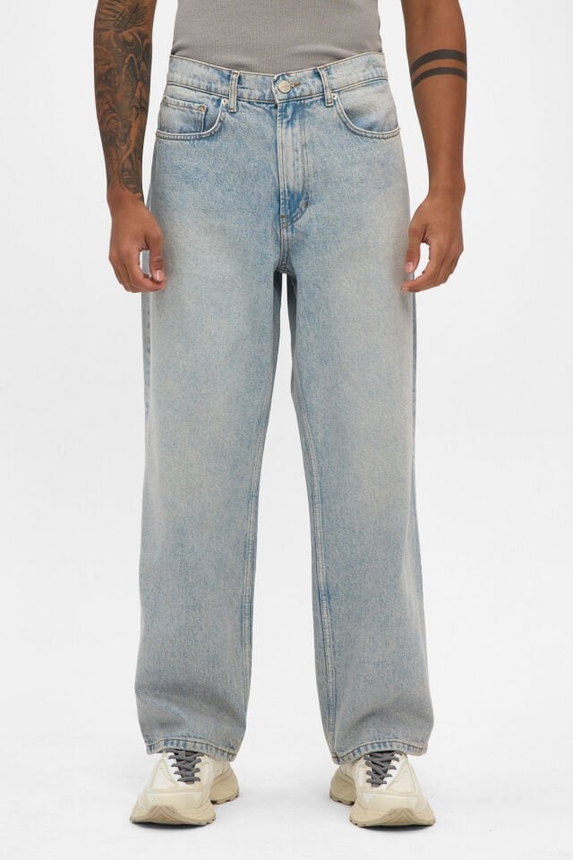 Kar Yıkamalı Erkek Jean Pantolon Açık Mavi Loose Fit