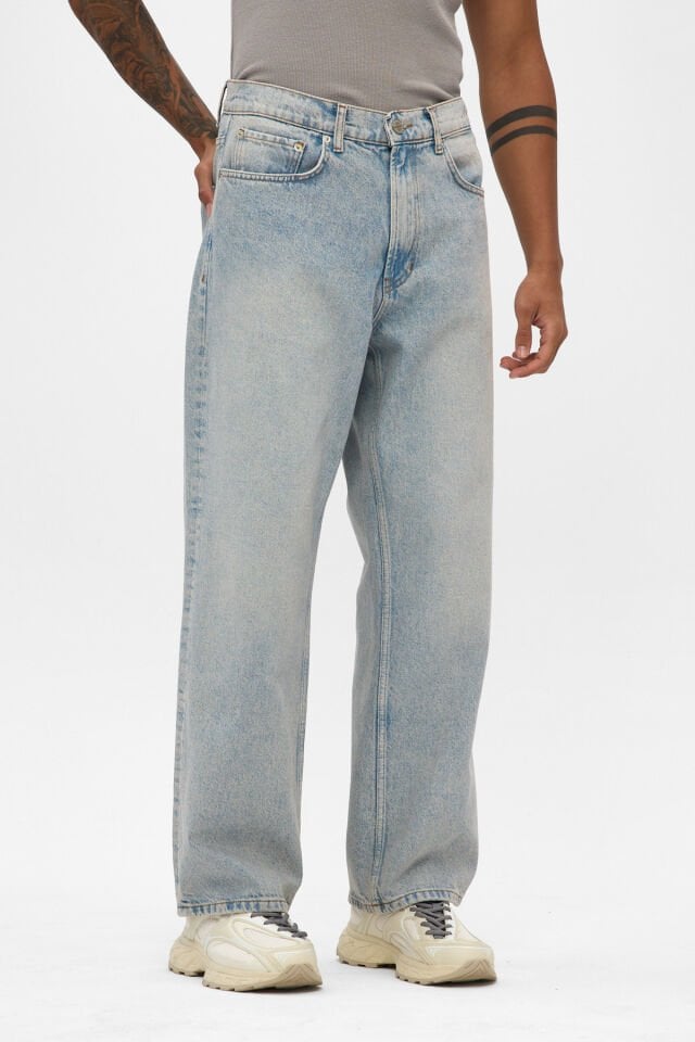 Kar Yıkamalı Erkek Jean Pantolon Açık Mavi Loose Fit